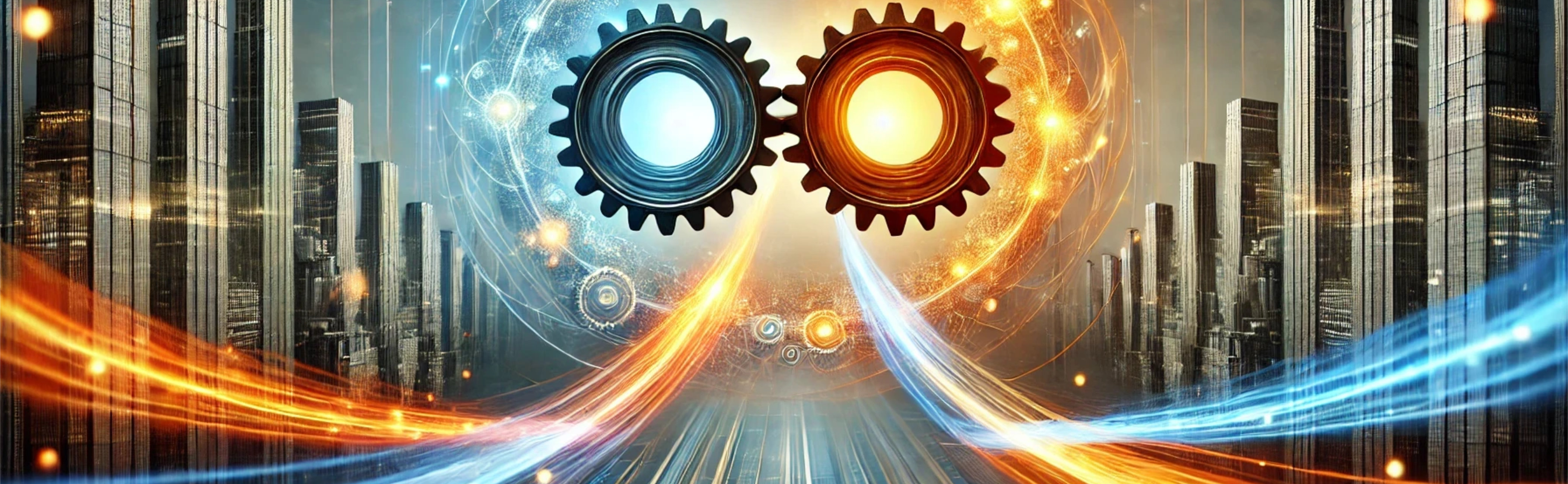 A conceptual image of sales and marketing coming to gether to form a well oiled machine.